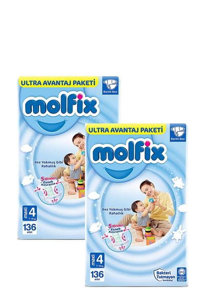 Molfix Baby Diapers Size 4 Extra Large Ultra Advantage Package 136 Pieces 2 Packs