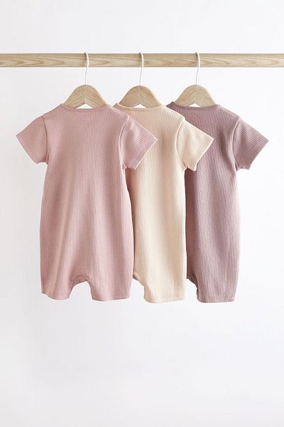 Next Baby Pastel Colored 3-Piece Romper Set - 100% Cotton