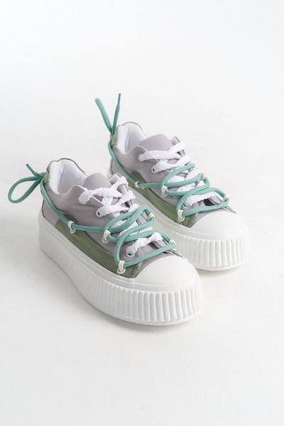 SEEM & BE Pantofi de damă Rory Fabric - dantelă dublă, gri-verde, pantofi sport casual
