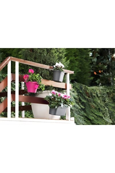KıtayGroup Kirli Beyaz Tombik Askılı Balkon Saksı 6,5 lt 3'lü Set