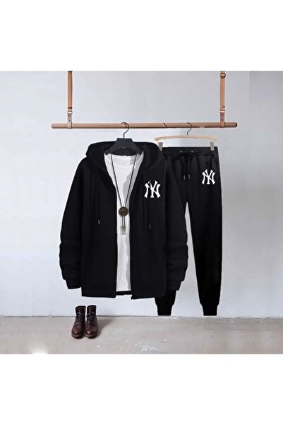 PAWWY Siyah Fermuarlı Ny Dijital Baskılı Kışlık UNİSEX Eşofman Takımı