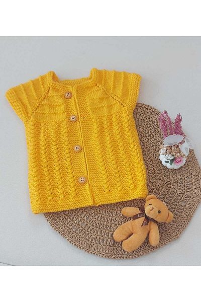 BEGİN 0-12 Months Yellow Baby Vest - Cotton Hand Knitted, Buttoned and Gift