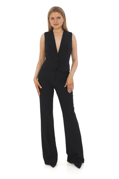 PEARL Slim Fit Krep Yelek ve Flare Pantolon Takım