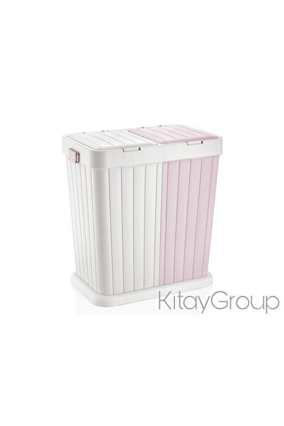 KıtayGroup 2 Li Dokunmatik Açılır Çöp Kovası & Kirli Sepeti 40+40 Lt Pudra Beyaz