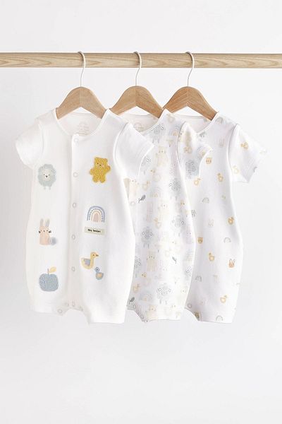 Next Baby White Safari Cotton 3 Piece Romper Set