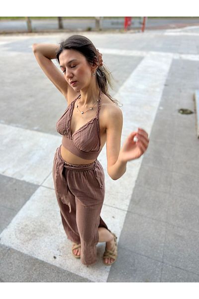 REFİŞ BUTİK VE AKSESUAR 100% Cotton Muslin Crop Top with Sirt Adjustment
