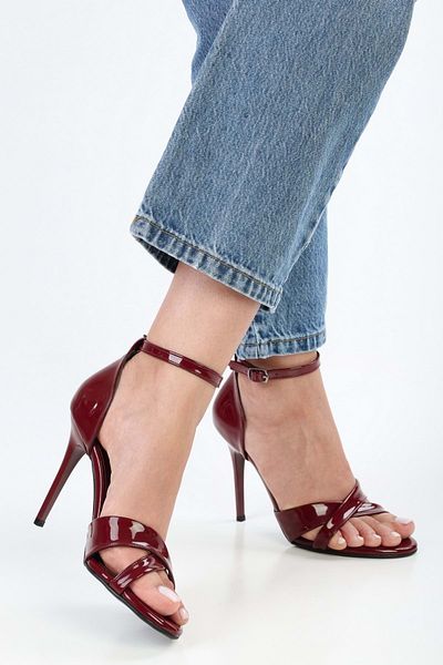 Shoeberry Elza Claret Red Patent Leather Women's Heeled Shoes - Banded