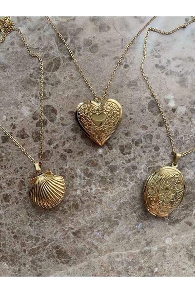 Pinery Jewels Vintage Içi Açılabilen Kapaklı Fotograf Koyulabilen Çelik Kararmaz Gold Kolye