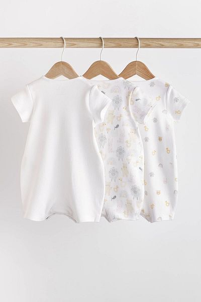 Next Baby White Safari Cotton 3 Piece Romper Set