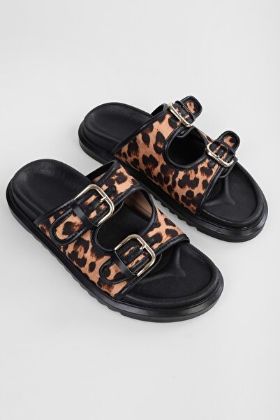 Shoeberry Papuci de damă Jelis cu model leopard - Talpă groasă și curea