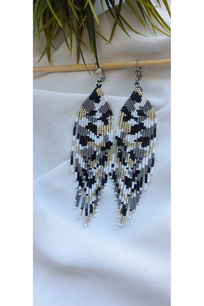 ZeynDesign Miyuki Gray Black Camouflage Cluster Earrings - in Shades