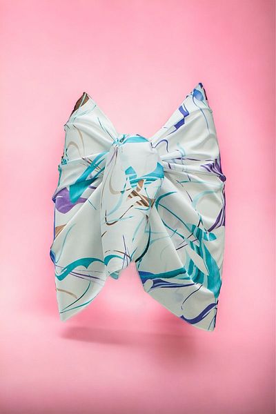 pistore New Season - White Turquoise Tie-dye Patterned Satin Women's Beach Dress