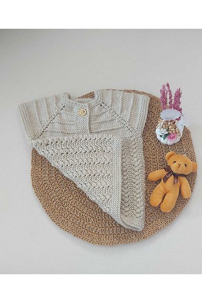 BEGİN 0-12 Months Beige Baby Vest - Buttoned, Cotton Hand Knitted Gift for My Birthday