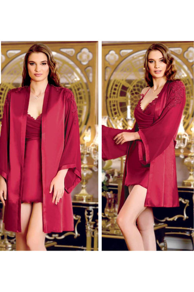 secret night saten dantelli güpürlü taşlı 6 lı gecelik takımı çeyizlik iç giyim