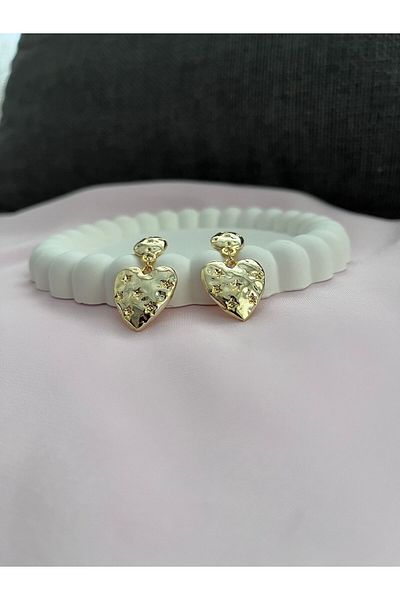 Alexis Carrel Gold Colored Women's Earrings - Heart Dangle Design