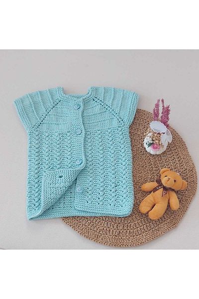 BEGİN 0-12 Months Water Green Cotton Vest - Newborn Gift, Buttoned Birth Memory