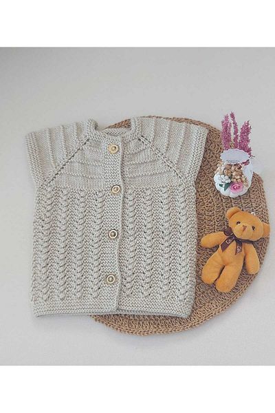 BEGİN 0-12 Months Beige Baby Vest - Buttoned, Cotton Hand Knitted Gift for My Birthday