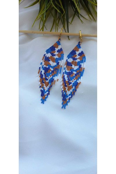 ZeynDesign Miyuki Camouflage Cluster Earrings - Blue Tones
