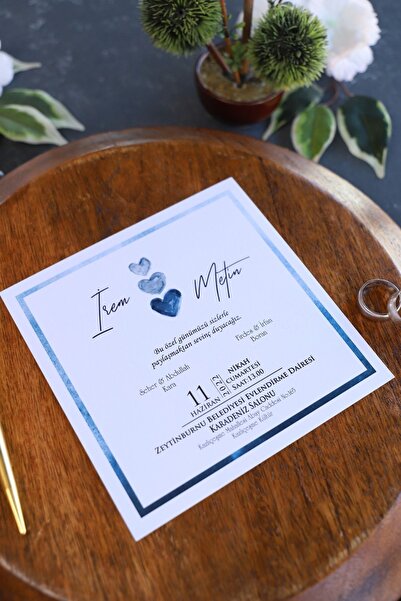 Pixel Davetiye 50 Adet Davetiye - Lacivert Düğün Davetiye Altın Yaldız - Düğün-nişan-kına Sünnet Davetiyesi-4102