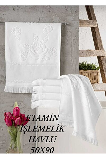 HMZ FİESTA 50X90 - Набір рушників з 6 штук з вишивкою етаміном, канваче і рушник з вишивкою етаміном з каймою