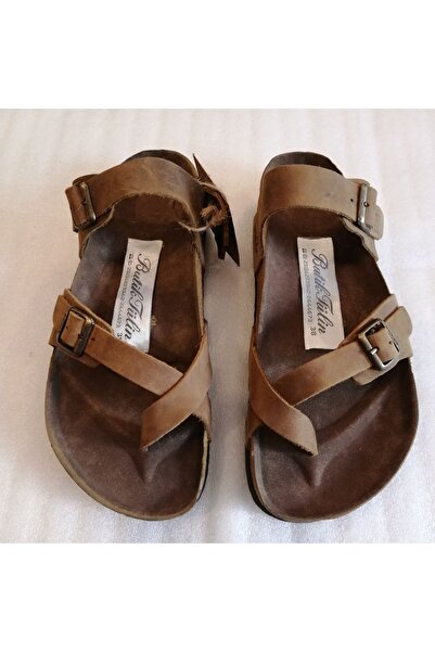 Butik Tülin Unisex hakiki dana derisi yakma taba antik çift bantlı bronz toka...