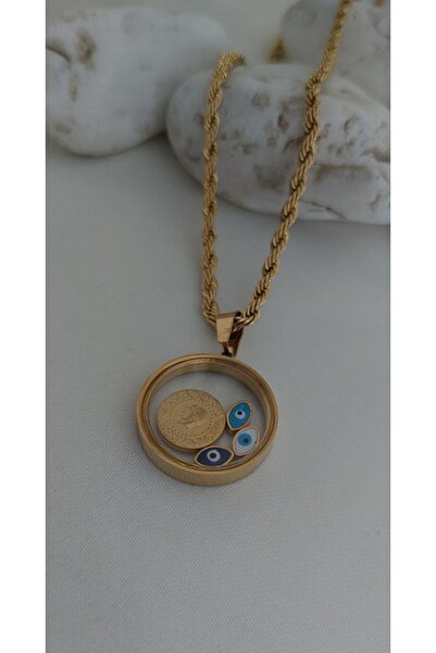 staınless steel Steel Non-Tarnish Glass Quarter Necklace