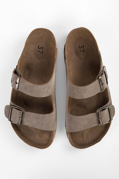 Shoeberry Soan Mink Women's Slippers - Thick Sole and Belt Detail