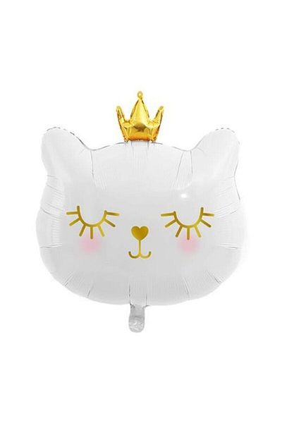 aşkın concept White Cat Foil Balloon with Gold Crown - 48*52 cm