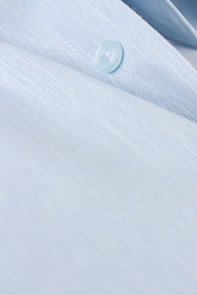 Varetta Cămașă din bumbac cu mânecă lungă cu efect de in albastru pentru bărbați