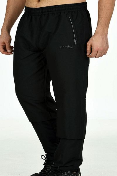 Enrico Ferry Men's Black Micropoly Fabric Straight Leg Large Size Pocket Sweatpants Edy890b