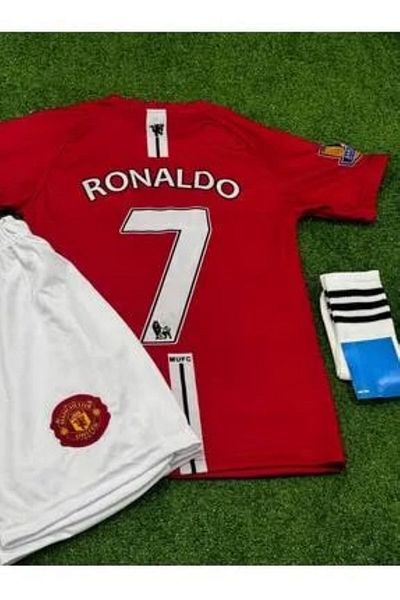 yenteks Ronaldo 2008 Moscow Finale - 4 Piece Red-White Kids Jersey Set M.Unitedd