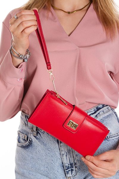 Newish Polo Women's Red Vegan Leather Wallet with Phone Compartment, Wrist Strap and Card Holder