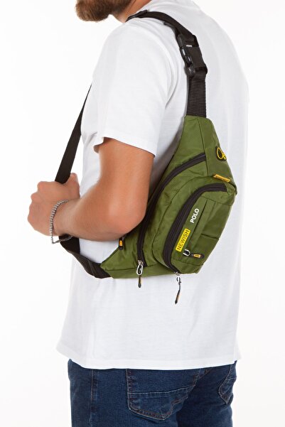 Newish Polo Khaki Waterproof USB and Headphone Detailed Unisex Waist and Shoulder Bag Freebag