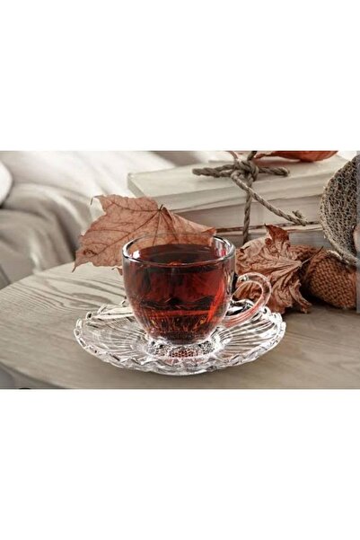 city glass 6 Kişilik 12 Parça  Çay - Nescafe Fincan Seti Kesme Tabaklı