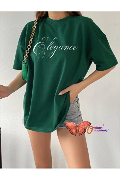 oneagılyazı ELEGANCE DESIGN - تي شيرت قطني ممشط كبير الحجم مطبوع