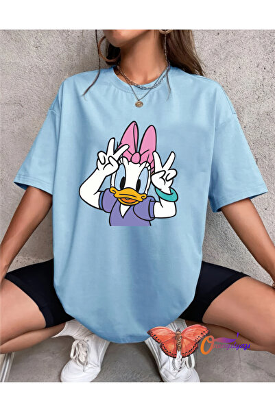 oneagılyazı Тениска с щампа „патешки дизайн“ с голям размер, изработена от пе...