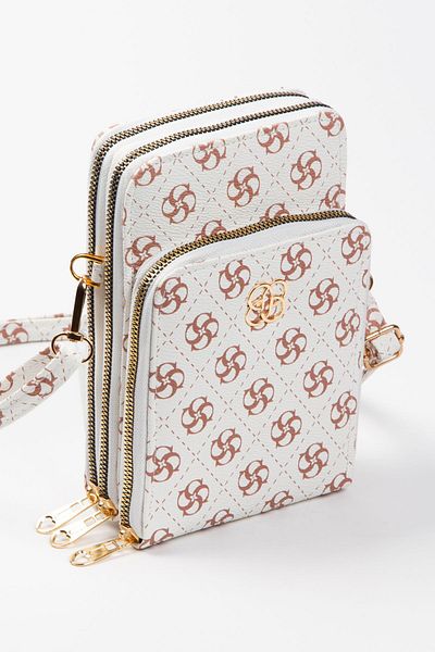 Newish Polo Women's White Vegan Leather Multi-Compartment Shoulder Strap Card Holder Wallet Bag with Phone Compartment