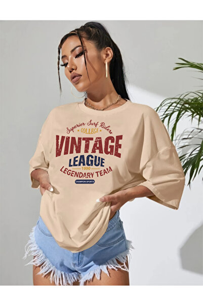 oneagılyazı Tricou oversize din bumbac pieptănat cu imprimeu vintage