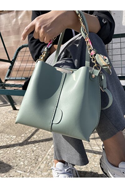 okan rana Mint Green Women's Scarf Bag with Chain Accessories