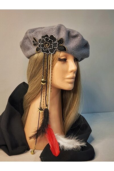 Senbeno Design Özgün Tasarım Dantel Çiçek Aplike Ve Tüylü Zincir Sallantı Det...