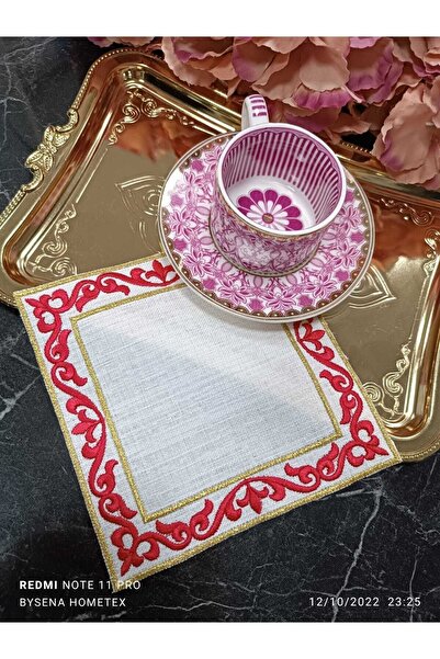 LASETU Hümmaşah Cocktail and Coffee Side Serving Napkin 6 Pieces Coral Red Co...