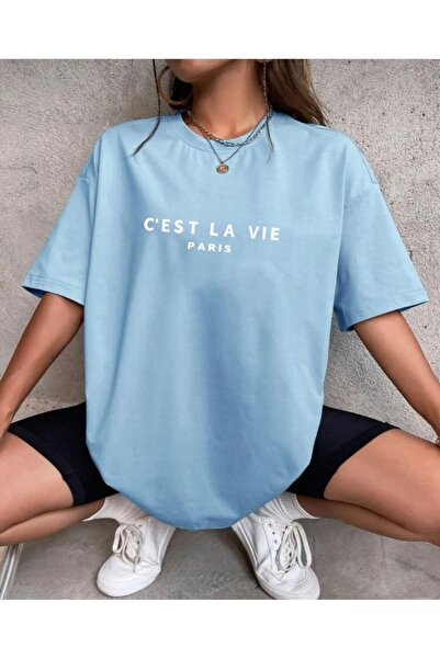 Boi Тениска с щампа C'est La Vie Paris - бяла и черна, лятна памучна, с кръгло деколте