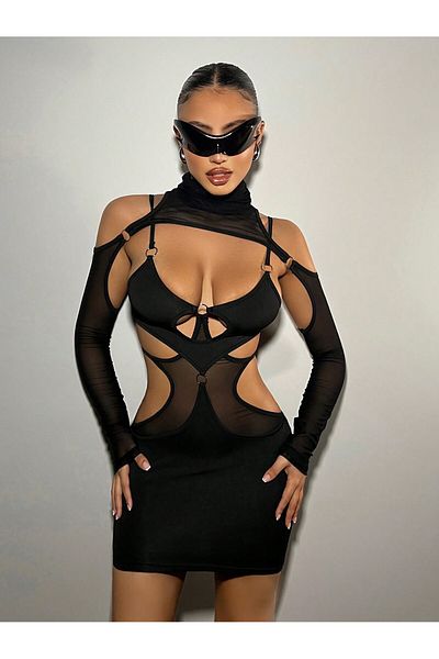For Dreams Mini rochie neagră transparentă