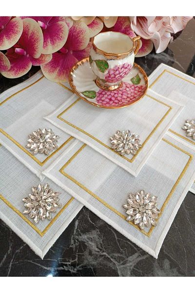 LASETU Stone detailed coffee side, cocktail, presentation napkin 6 pieces