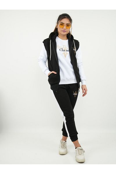 CLASSY.MODA طقم بدلة رياضية - 3 قطع - قماش شتوي سميك - تطريز - غطاء محرك السيارة - 3 خيوط بارزة - فيات فردي