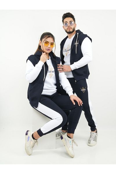 CLASSY.MODA طقم بدلة رياضية - 3 قطع - قماش شتوي سميك - تطريز - غطاء محرك السيارة - 3 خيوط بارزة - فيات فردي