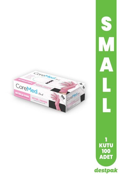 Destpak Bimel Coremed Pembe Nitril Eldiven Tek Kullanımlık Muayene Eldiveni (SMALL) (1 KUTU-100 ADET)