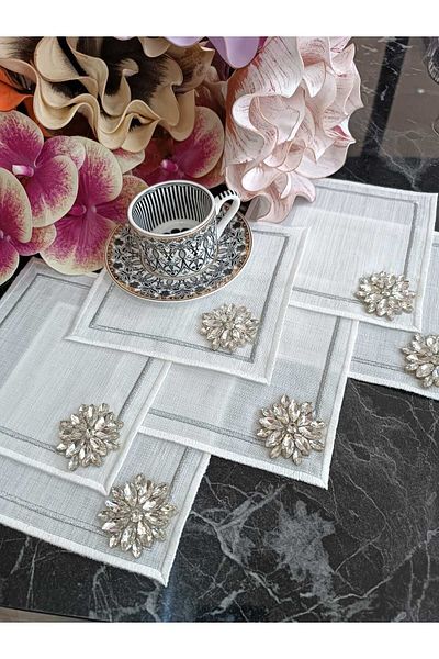 LASETU Stone detailed coffee side, cocktail, presentation napkin 6 pieces