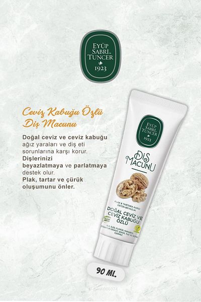 Eyüp Sabri Tuncer Walnut Extract Toothpaste - 90 ml, 4 Pack, 3 Pack Paid and Ear Swab