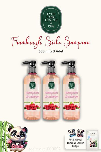Eyüp Sabri Tuncer Eyüp Sabri Tuncer Raspberry Vinegar Shampoo - 3 Pieces 500 ml Cotton ROSIE